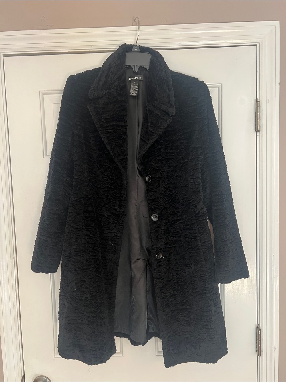 bebe Black Faux Fur Textured Long Coat